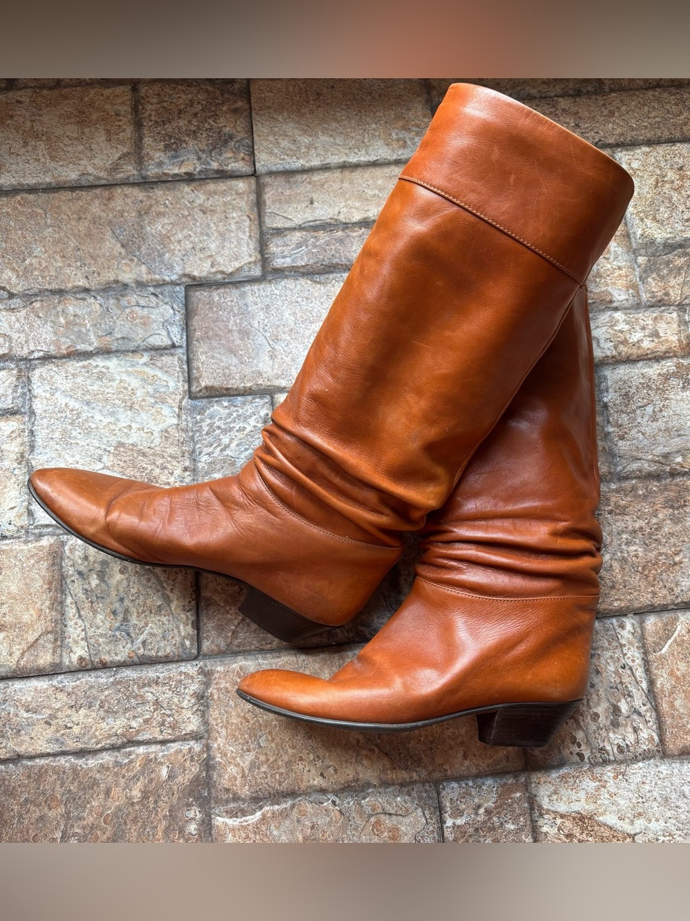 Vintage Italian Leather Slouch Boots - Cognac - Size 6.5 AA